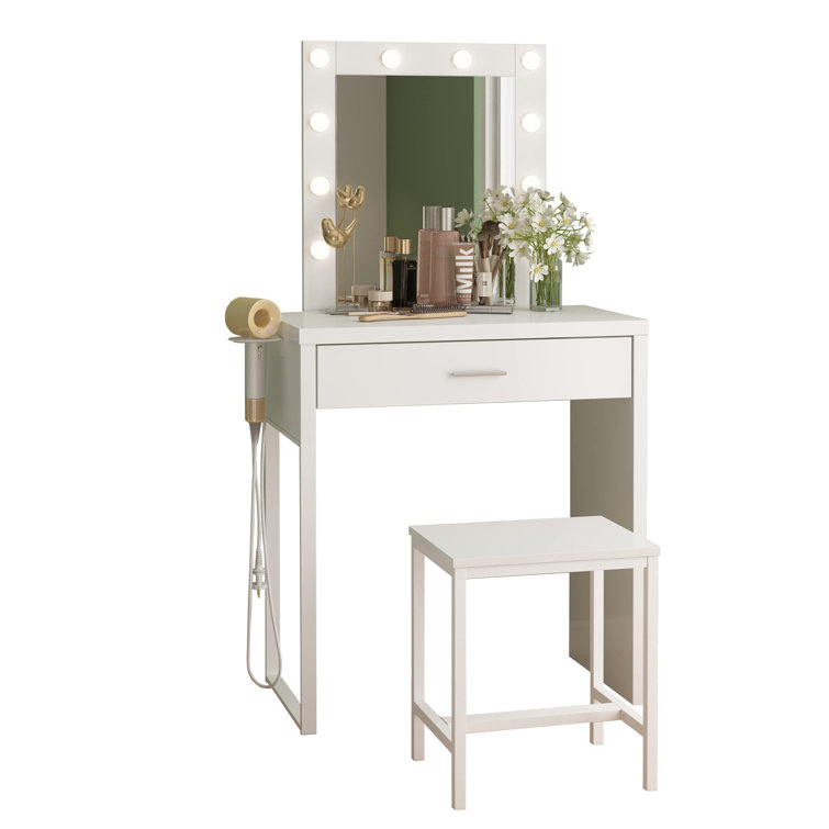 Howey vanity set online with stool and mirror